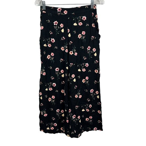 Hollister Womens Capri Pants Floral Wide Leg Stretch Half Elastic Waist Black M - Picture 1 of 6